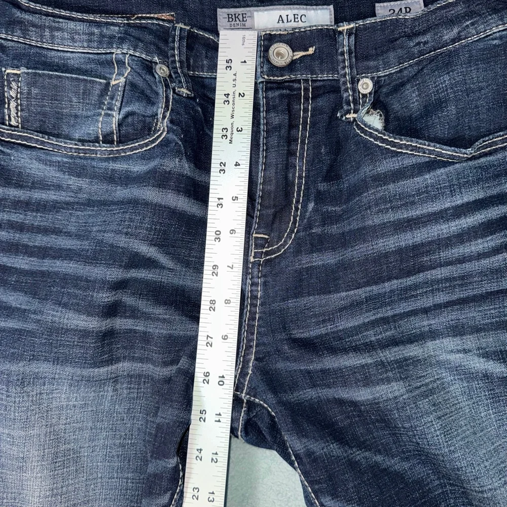 BKE Alec Straight Leg Jeans Dark wash Blue Wiskered Waist 34R/31 Inseam